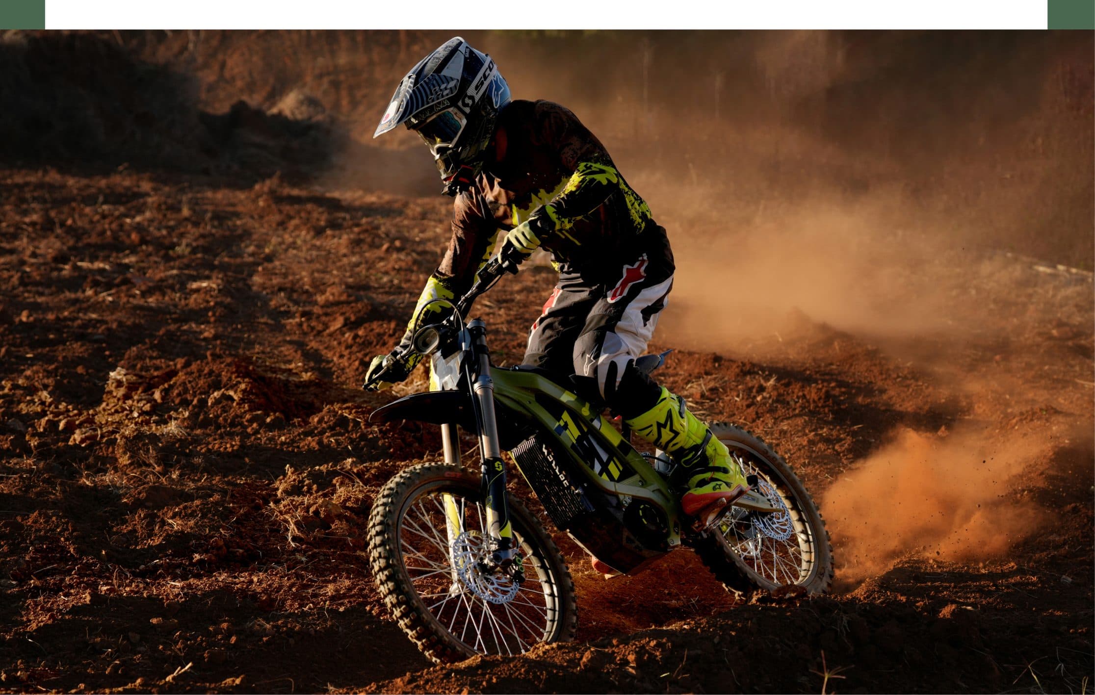 Rider powering a Light Bee X through dust