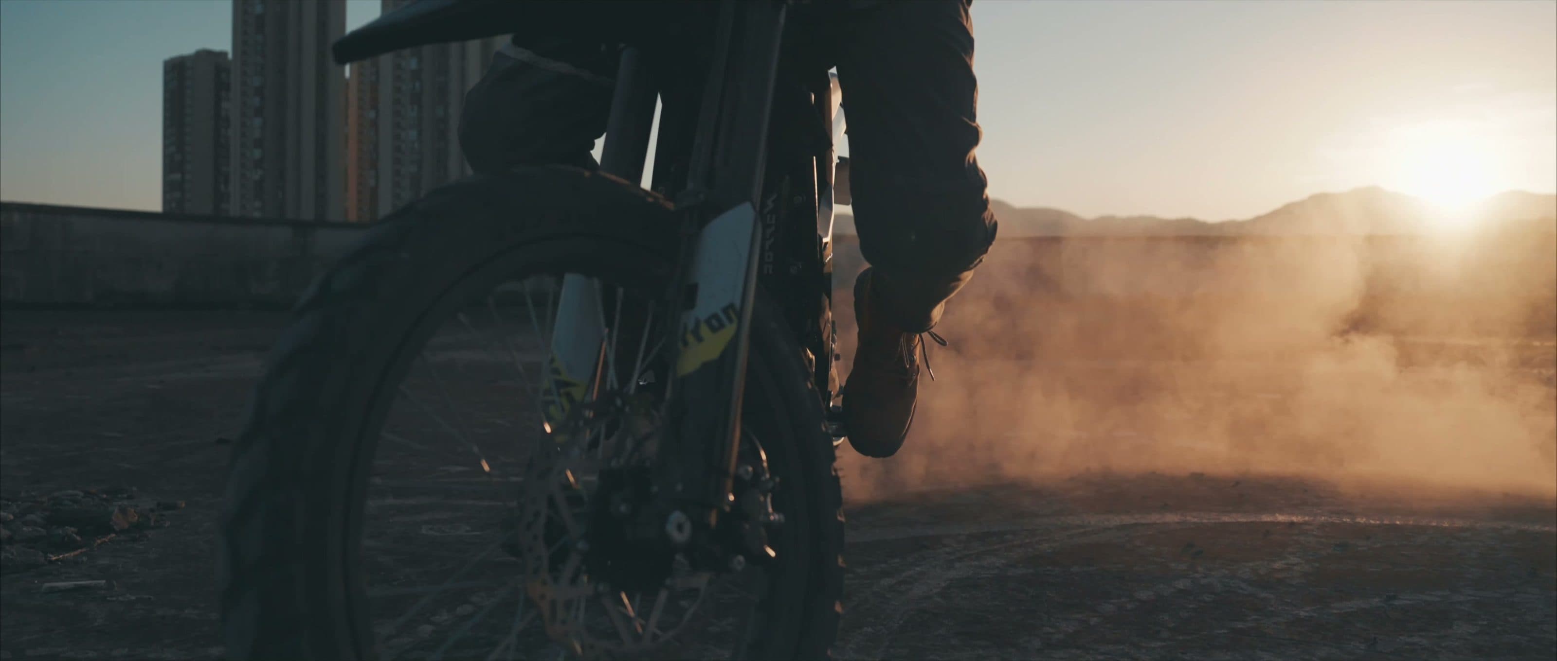 Ultra Bee kicking up dust at sunset