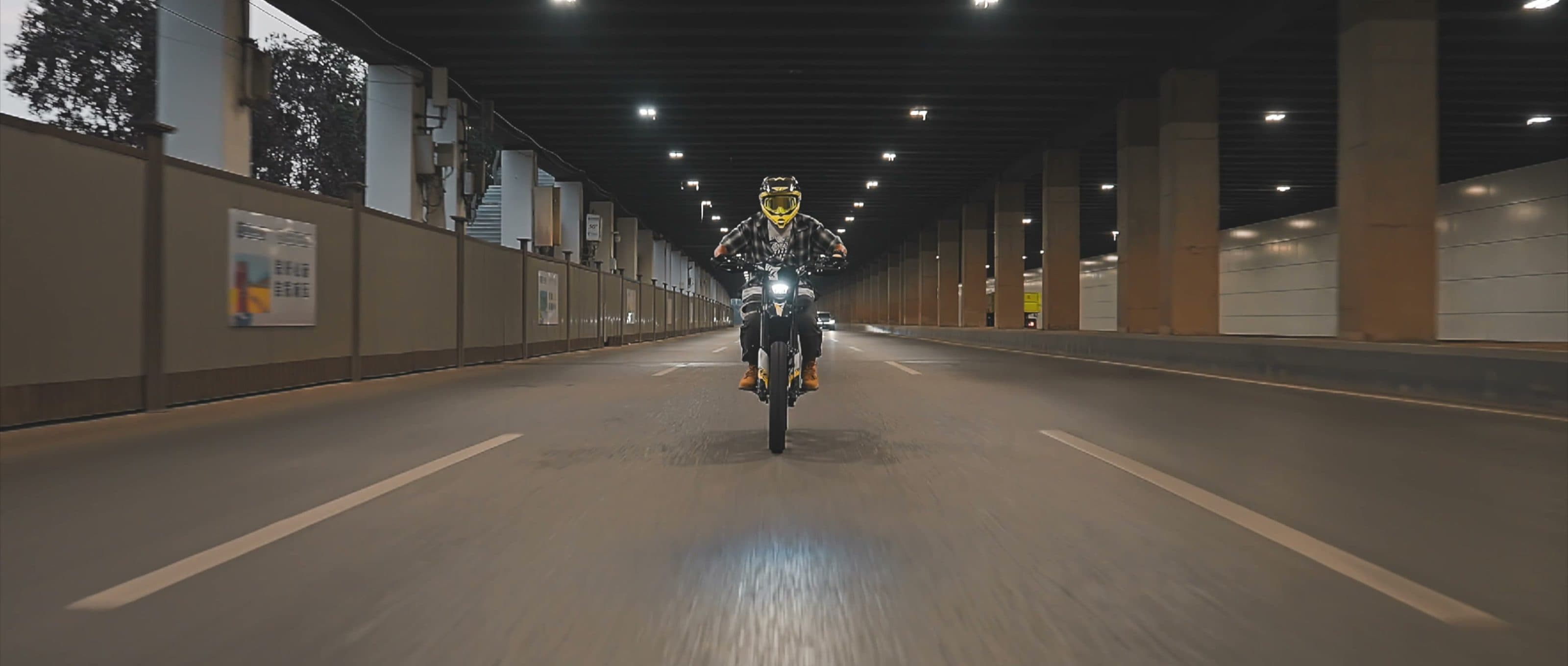 Ultra Bee riding through a city tunnel